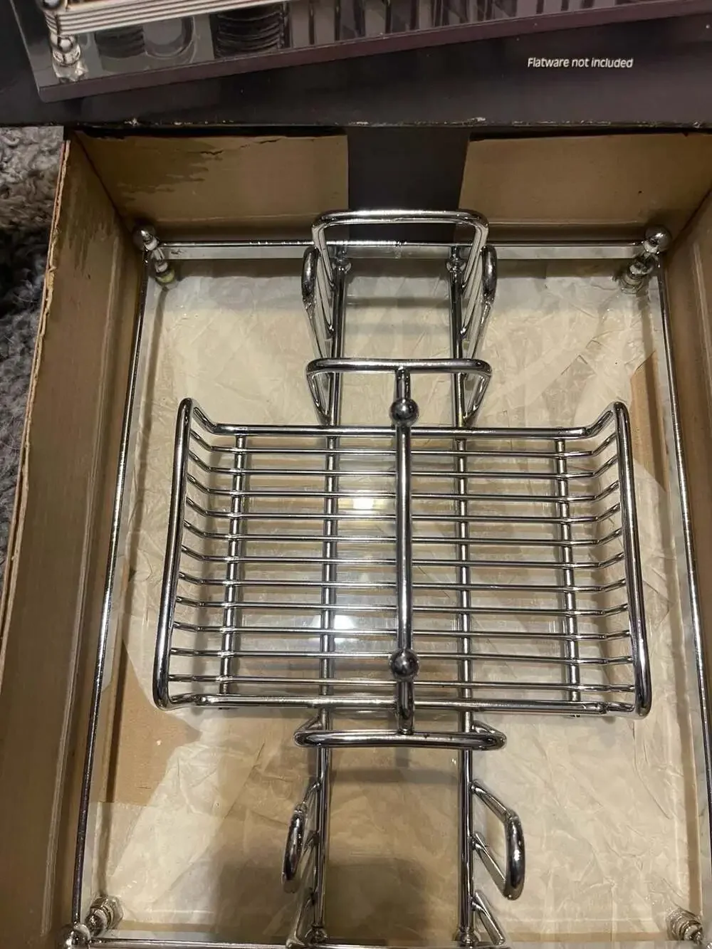 Barclay Geneve Vintage Chrome and Lucite Flatware Caddy in Original Box #FC1